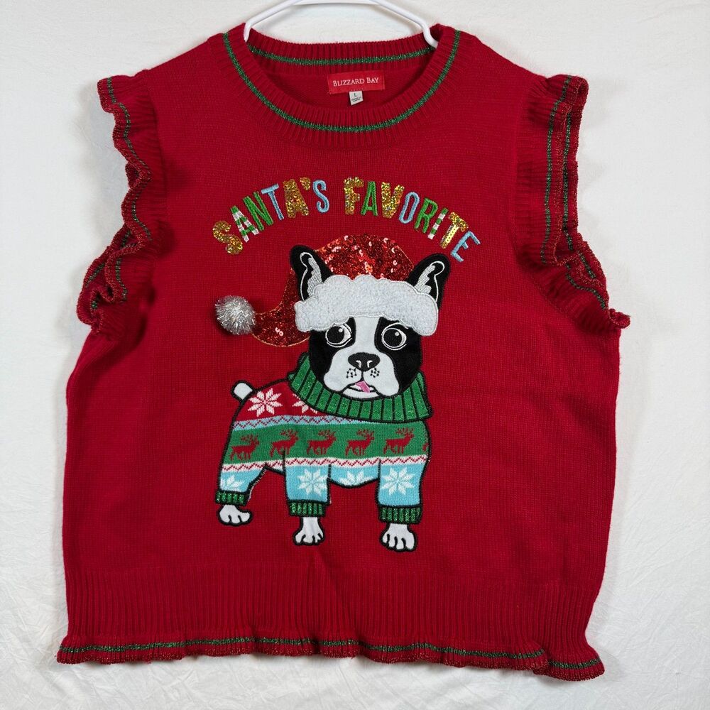 Blizzard Bay Santa's Favorite Dog Ugly Christmas Sweater Vest Size L
